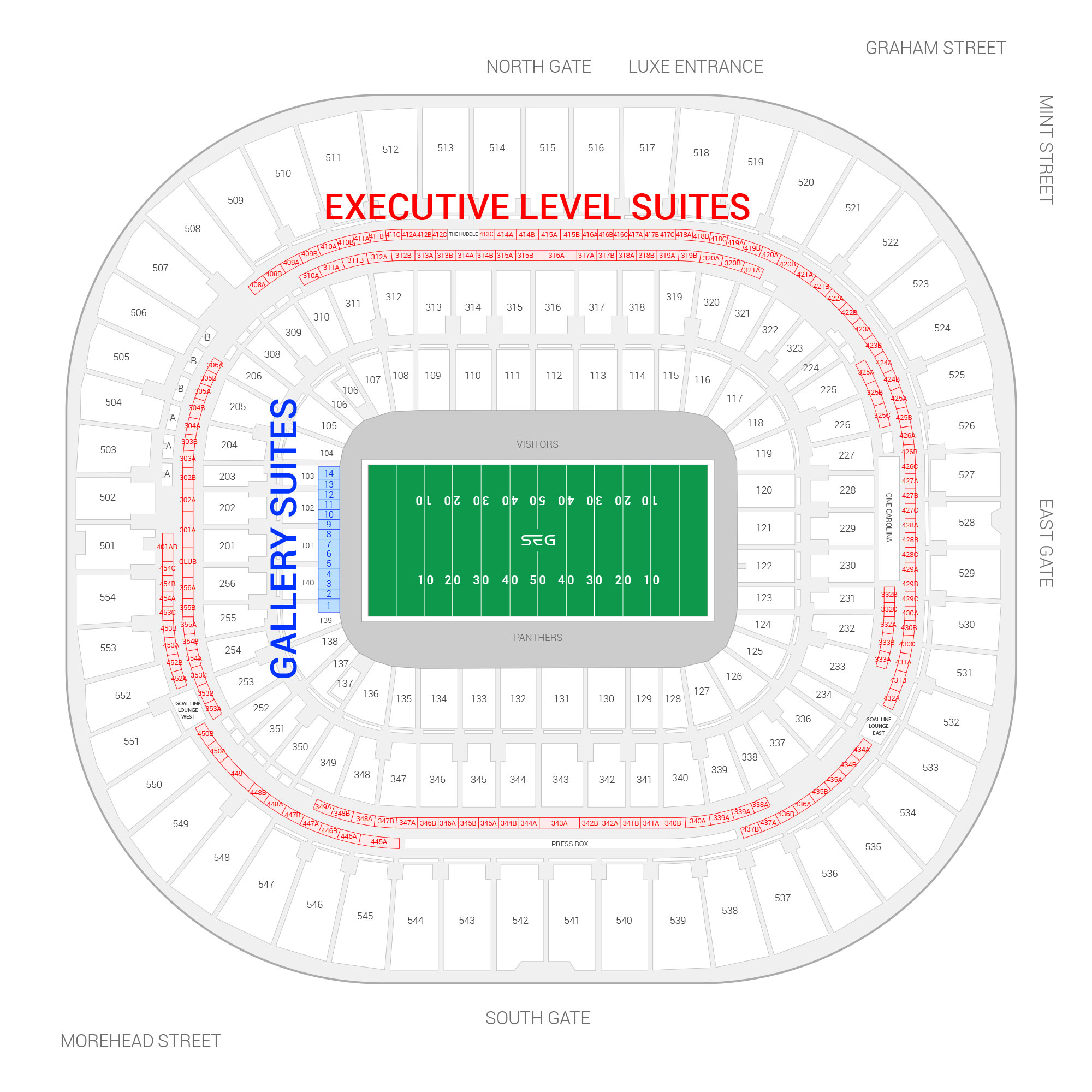 Bank of America Stadium Suite Map and Seating Chart